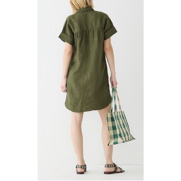 J.Crew Baird McNutt Irish Linen Button-Down Shirtdress in Olive Green Size M - Picture 2 of 9